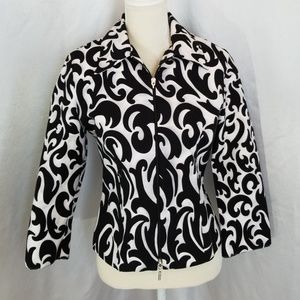Bold Black & White Patterned Fitted Jacket Blazer